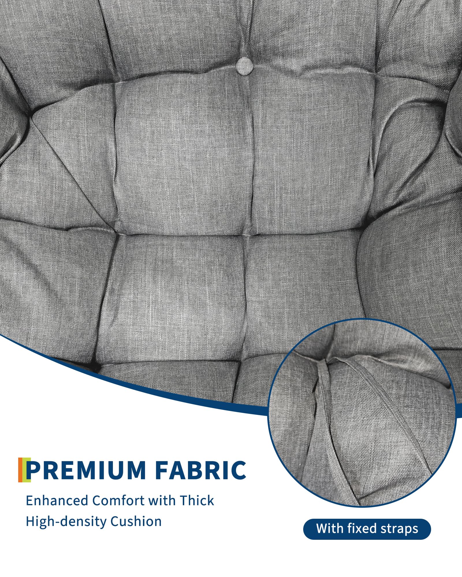 Sedia a dondolo Papasan da esterno Garvee, sedia a sdraio in rattan di grandi dimensioni con struttura in acciaio per balcone e giardino, grigia