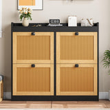 Garvee Mobile Porta Scarpe con 4 Cassetti Ribaltabili in Legno e Rattan per Ingresso e Corridoio 105x96 cm Bianco - Black