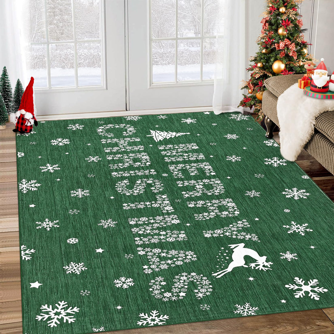 Tappeto per soggiorno Garvee, tappeto natalizio, verde alce, lavabile, antiscivolo, per camera da letto, cucina, sala da pranzo, ufficio, 120x170 cm