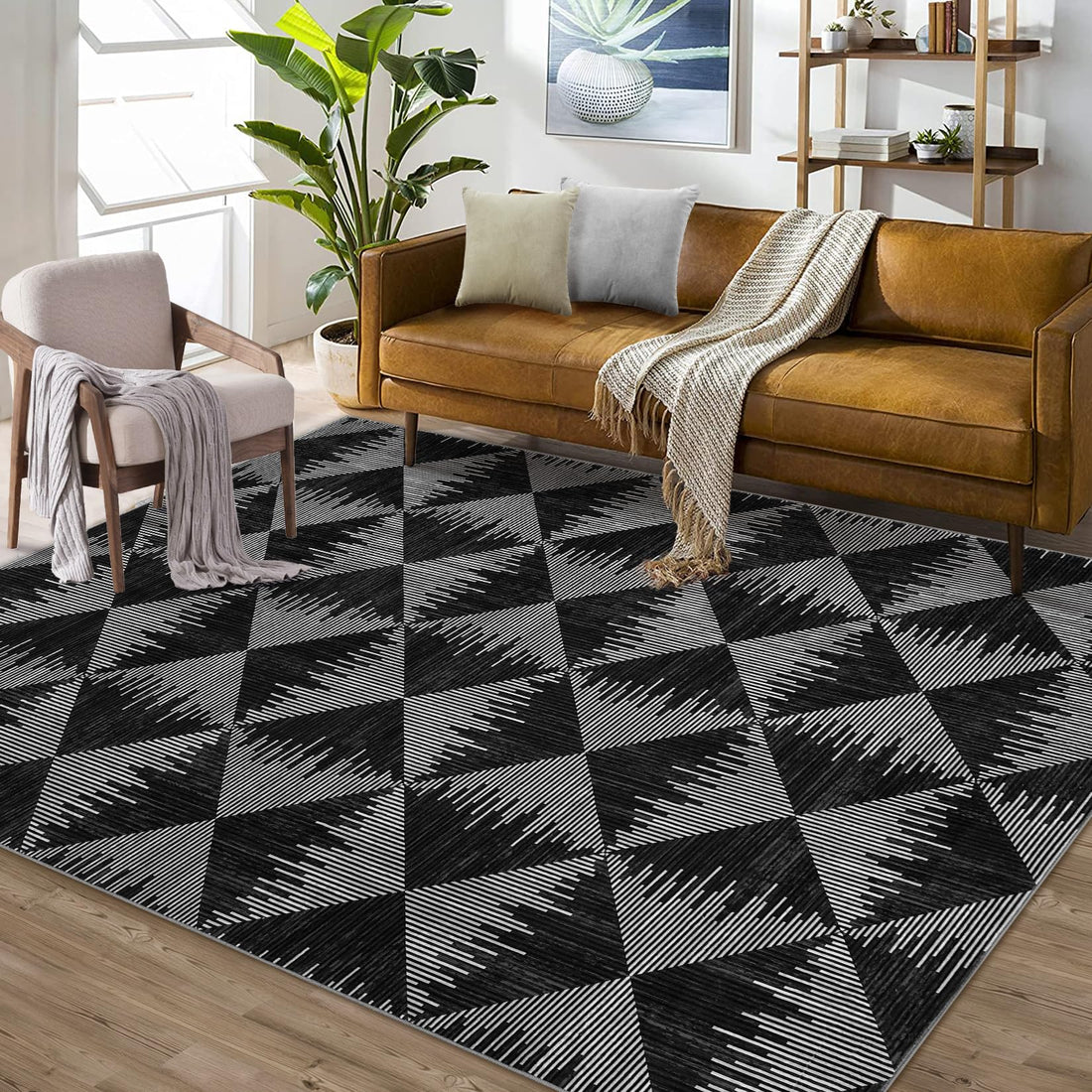 Tappeto lavabile Garvee per soggiorno/camera da letto, 120x170 cm, nero, antiscivolo, pelo corto