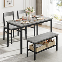 Set da pranzo Garvee per 4 persone con panca, contenitore, MDF robusto e acciaio, salvaspazio, versatile, grigio, ideale per piccoli appartamenti