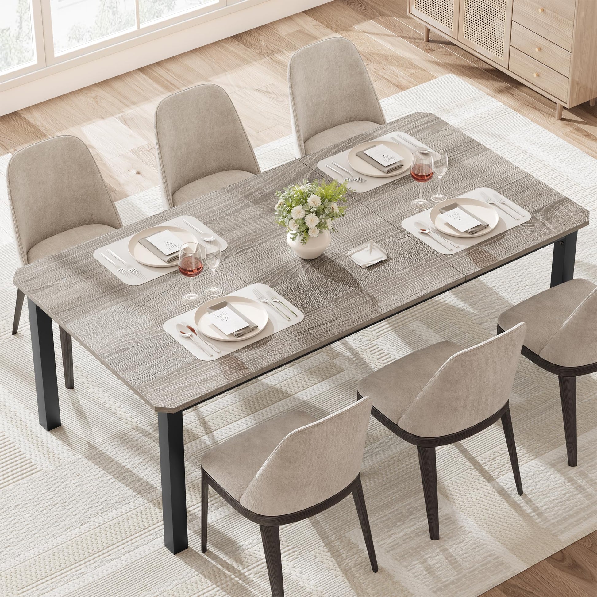 Tavolo da Pranzo Garvee Lungo 199.4 cm per 6-8 Persone Stile Industriale, Design Smussato, MDF e Metallo, Larghezza 10 cm, Marrone