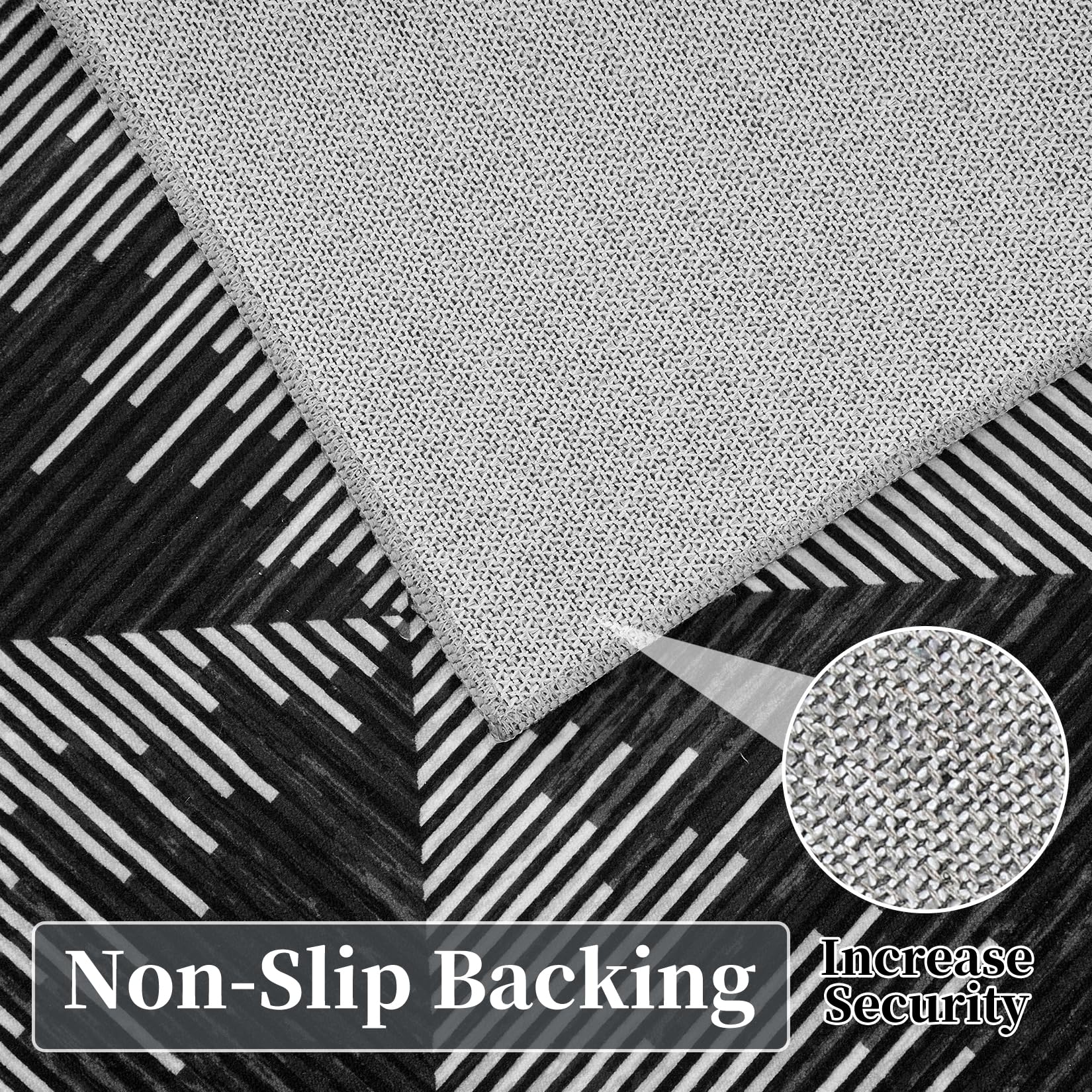 Tappeto per soggiorno Garvee 200x290cm, lavabile, antiscivolo, a pelo corto, nero, per soggiorno, camera da letto, sala da pranzo