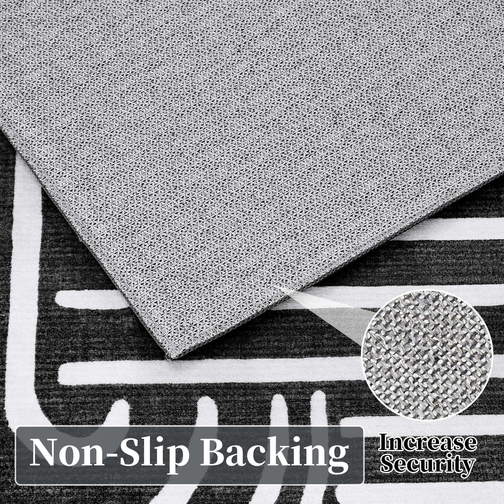 Tappeto per soggiorno Garvee 200x290, lavabile, antiscivolo, a pelo corto, per soggiorno, camera da letto, nero