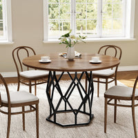 Tavolo da pranzo rotondo Garvee per 4-6 persone, 47 pollici, stile country moderno, base in metallo robusto, piano in legno, versatile per cucina e sala da pranzo
