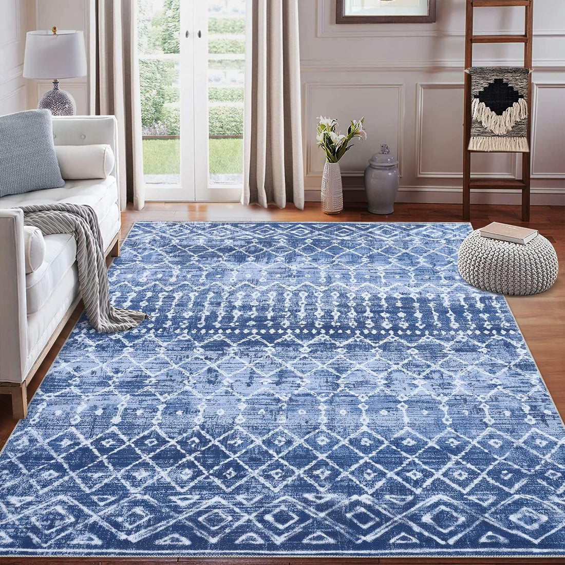 Tappeto Garvee Boho 160 x 230 cm blu lavabile antiscivolo