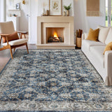 Garvee Tappeto Vintage per Porta Esterno Antiscivolo Morbido Low-Pile Blu per Ingresso e Soggiorno - Blu