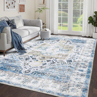 Garvee Tappeto Vintage Lavabile Antiscivolo Ultra Sottile Poliestere Blu 160x230 cm Interni Casa Ufficio