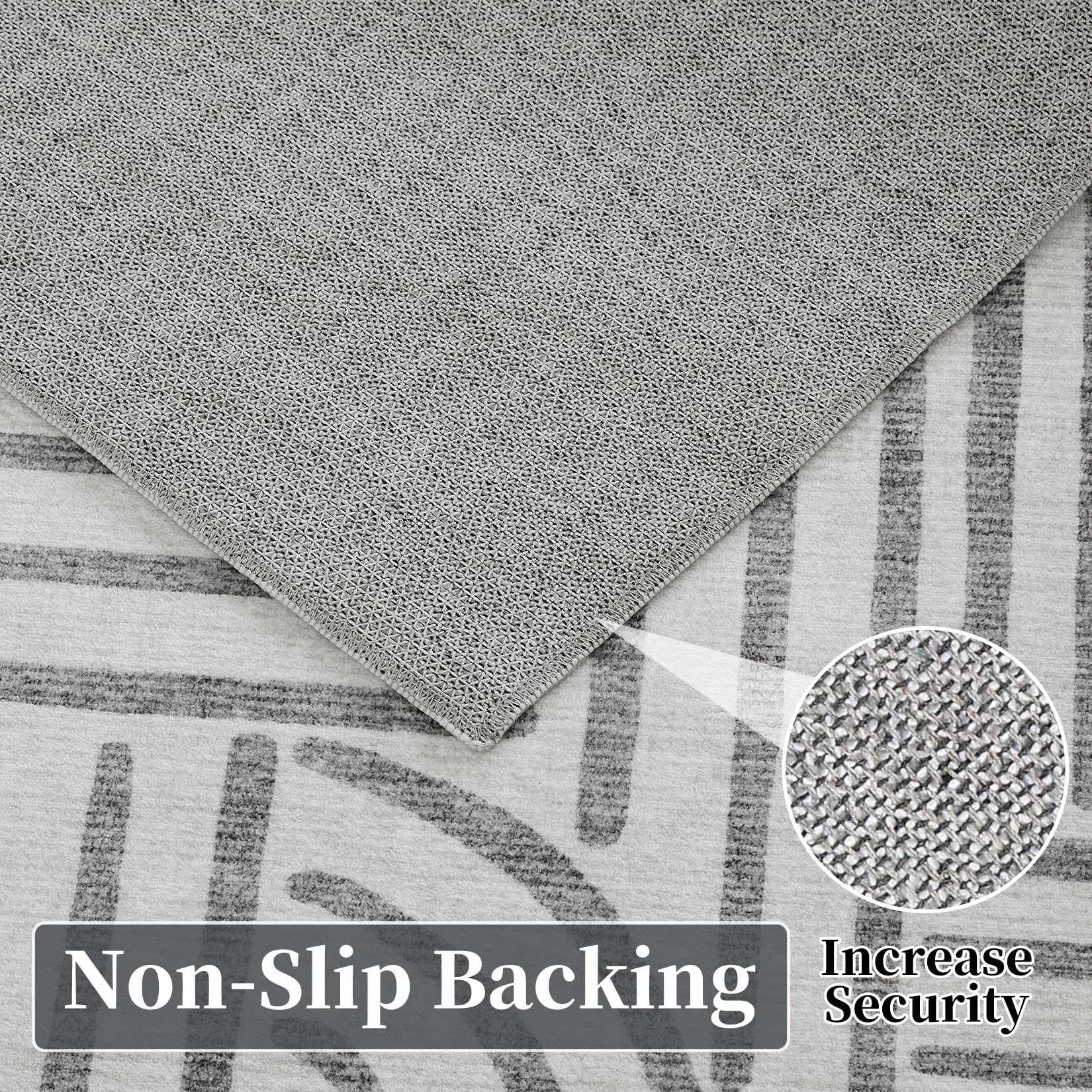 Tappeto Garvee lavabile a pelo corto 120x170cm grigio per soggiorno, camera da letto, cameretta dei bambini, antiscivolo, facile da pulire