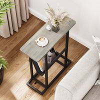 Tavolino laterale stretto Garvee per piccoli spazio con spazio per archiviazione, soggiorno, ufficio, 17.7"L*7.08"W*21.7"H, grigio