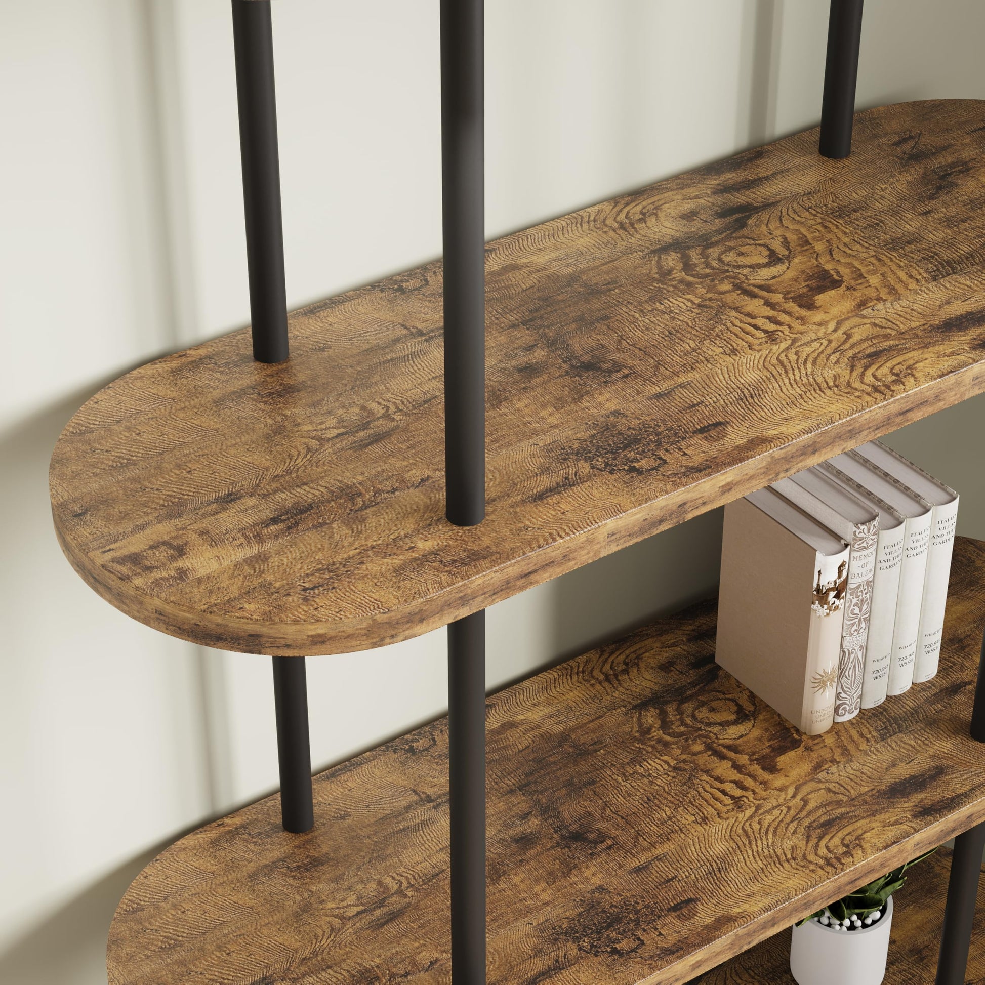 Libreria ad arco Garvee da 71" a 5 ripiani, struttura in metallo, in legno, per soggiorno, ufficio, capacità di carico di 30 libbre, antiribaltamento, piedini regolabili