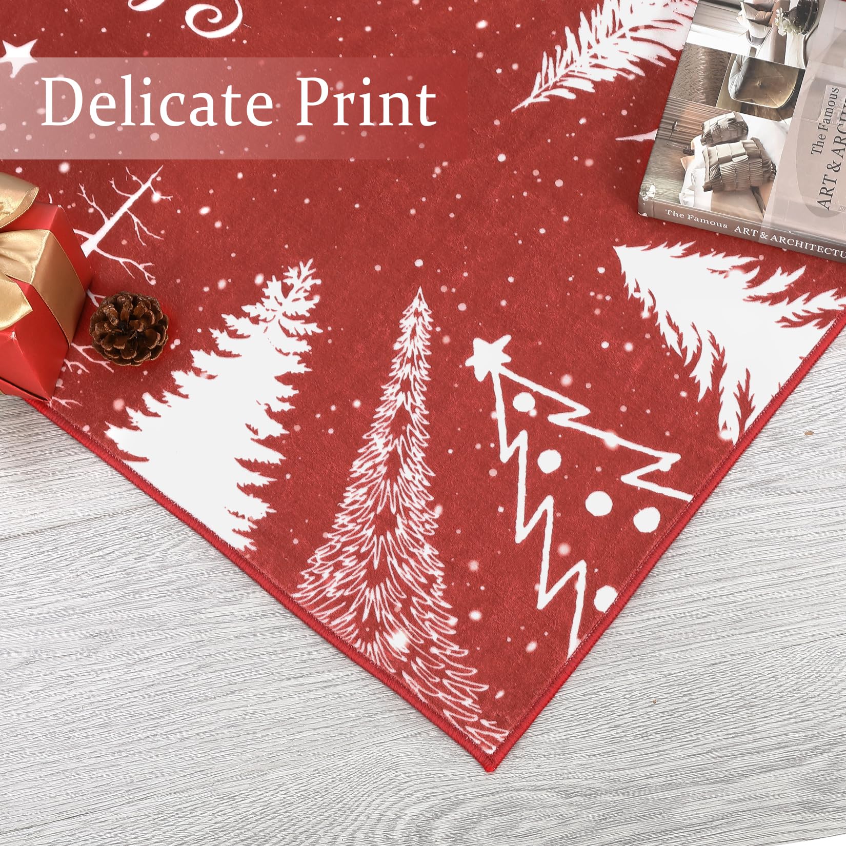Tappeto natalizio rotondo Garvee, antiscivolo, Buon Natale, motivo albero rosso e fiocco di neve, per ingresso, 120 cm