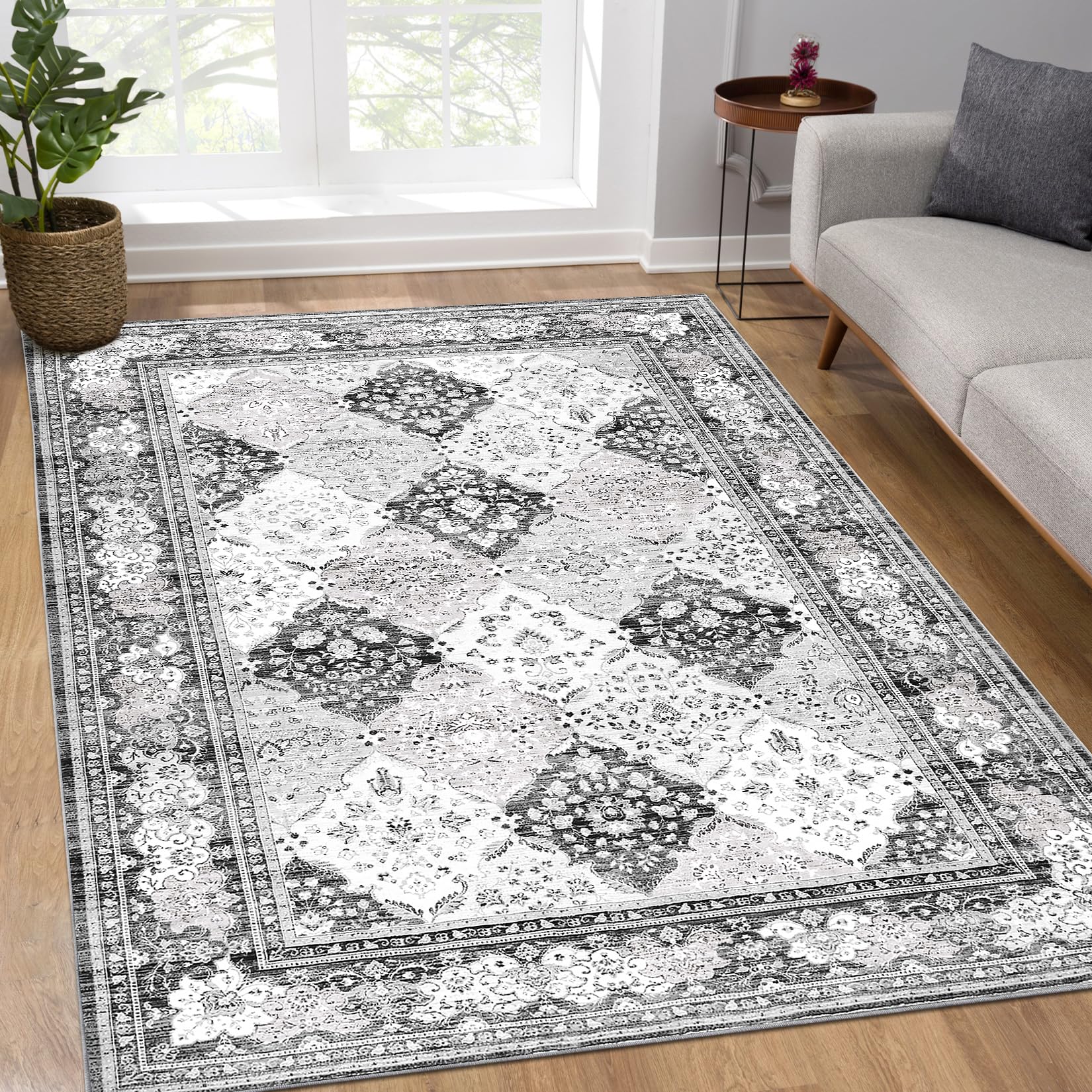 Garvee Boho Rugs Tappeto sottile antiscivolo lavabile per soggiorno, sala da pranzo, camera da letto, cucina, ufficio, 120x170 cm, grigio