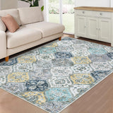 Tappeti vintage lavabili Garvee 120x170cm, pieghevoli, a pelo corto, per interni, soggiorno, blu e giallo - Blu