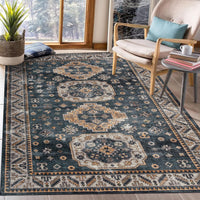 Tappeto vintage per soggiorno Garvee, morbido, lavabile, orientale, tradizionale, blu navy, 120 x 170 cm