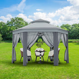 Gazebo Pop-Up Esagonale Garvee 13x13' 3x3 con Zanzariera, Telaio in Acciaio Robusto, Tenda Impermeabile UV per Giardino e Patio, Nero - Grigio