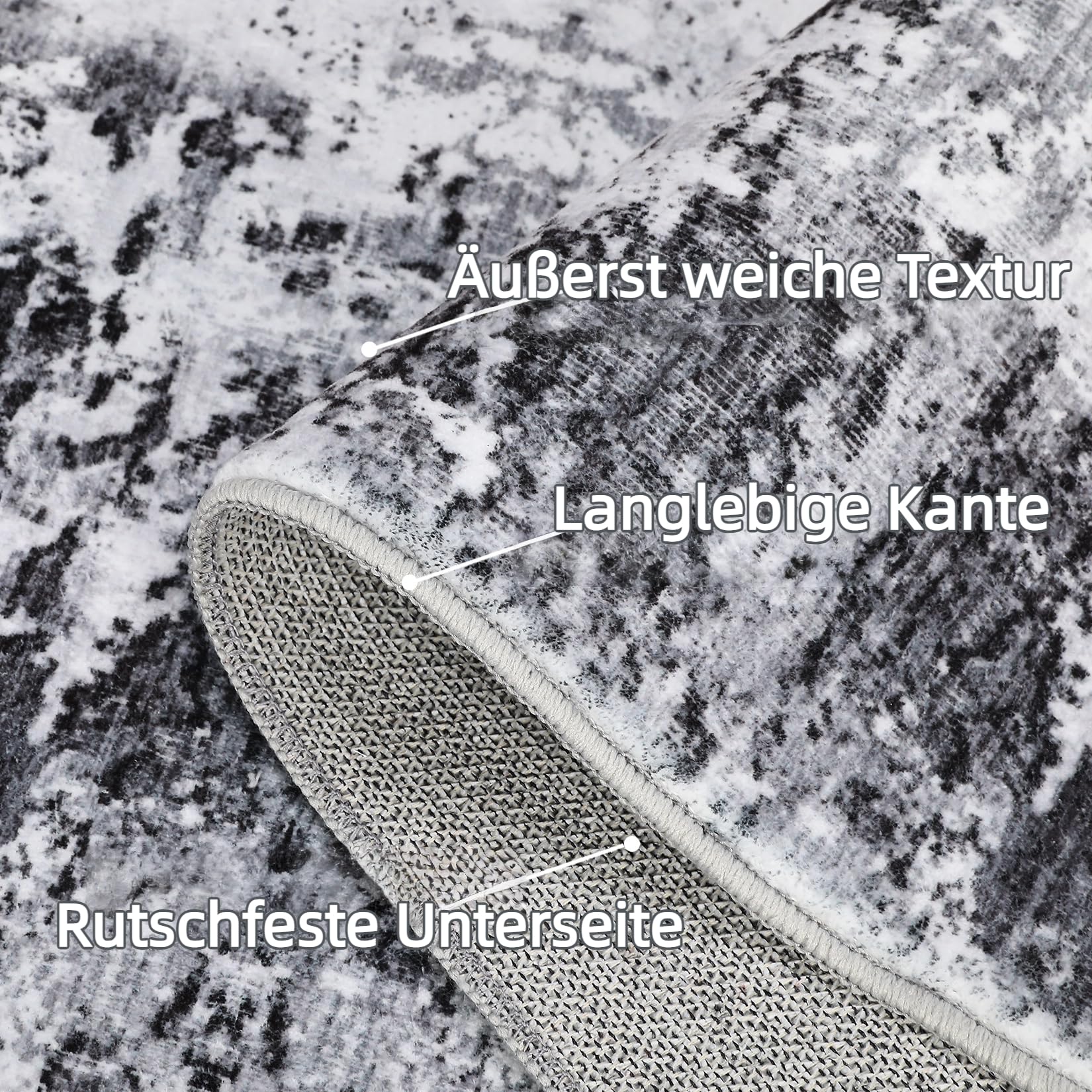 Tappeto lavabile moderno astratto Garvee per soggiorno o camera da letto, 200x290 cm, grigio