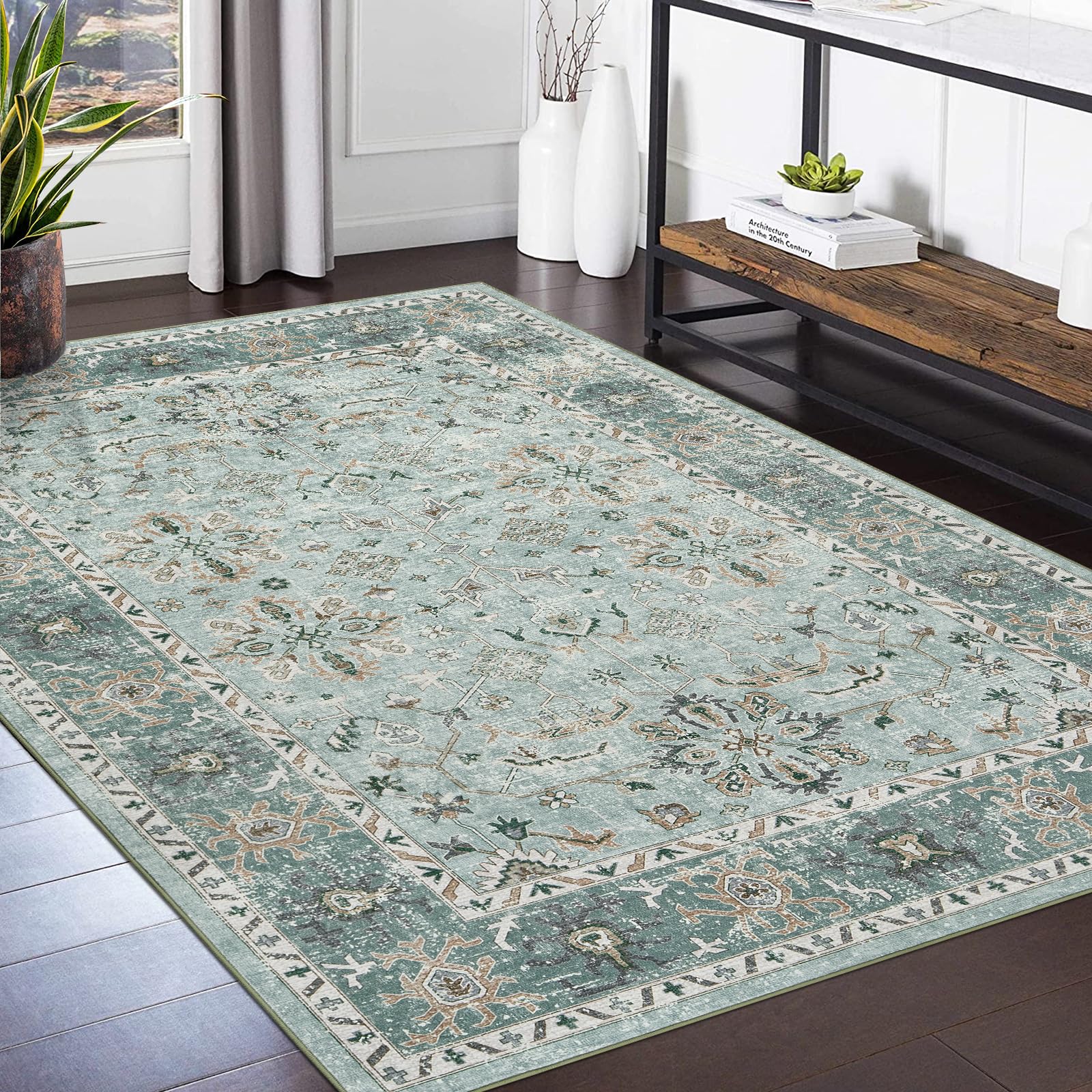 Tappeto Garvee di ispirazione vintage 200x290 cm lavabile antiscivolo morbido cashmere-cotone supporto TPR boho soggiorno camera da letto multicolore