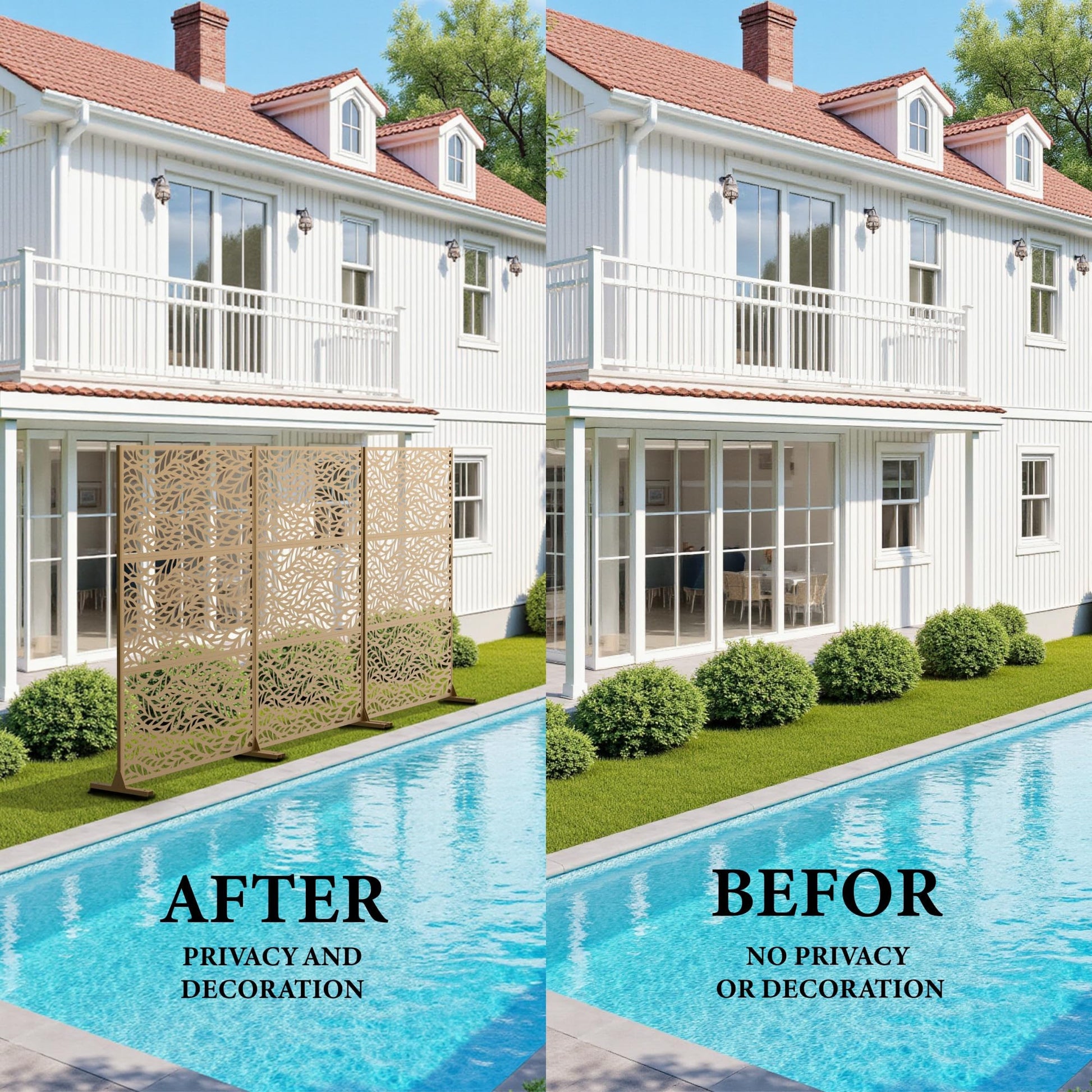 Pannelli in metallo per schermatura della privacy da esterno Garvee, antiruggine, verniciati a polvere, marroni, per giardino, terrazza, balcone, 72"x47"