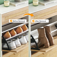 Scarpiera Garvee in rattan con 3 cassetti e ripiani regolabili per corridoio e ingresso, MDF e rattan, sottile, antiribaltamento, colore naturale