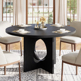 Garvee Tavolo da Pranzo Rotondo 119 cm, Base in Legno Robusta, Minimalista, Cucina e Sala da Pranzo, 4-6 Persone, Legno Naturale - Black