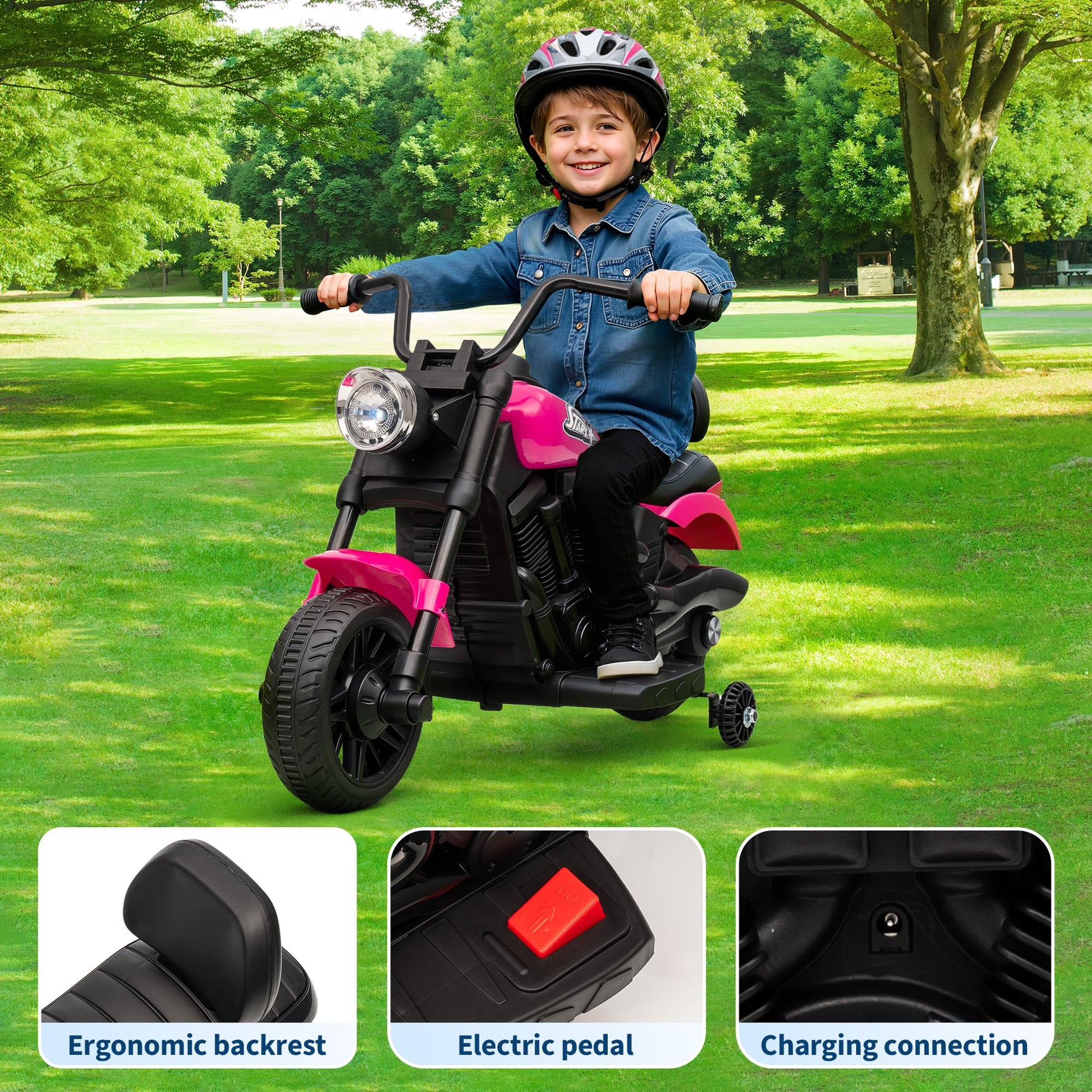 Moto elettrica Garvee 6V rossa con avviamento graduale e sospensioni: la prima moto elettrica per bambini dai 2 anni per passeggiate sicure in giardino