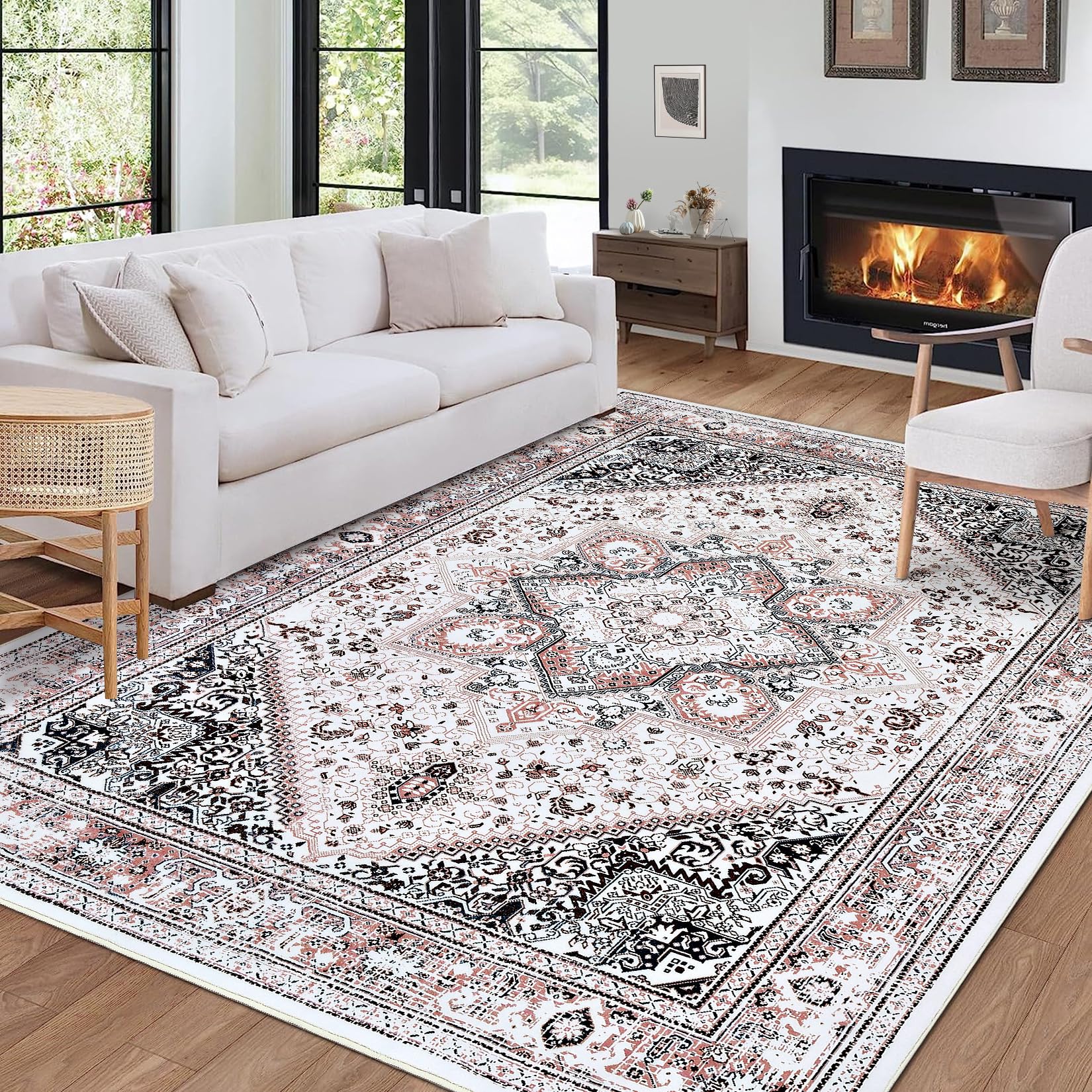 Tappeto vintage GARVEE 160x230cm in ciniglia, leggero e pieghevole, multi-stampa, sottile, per soggiorno, camera da letto, sala da pranzo