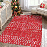 Garvee Tappeto Natalizio Geometrico Lavabile Antiscivolo Resistente Acqua Macchie Rosso 140x200 cm