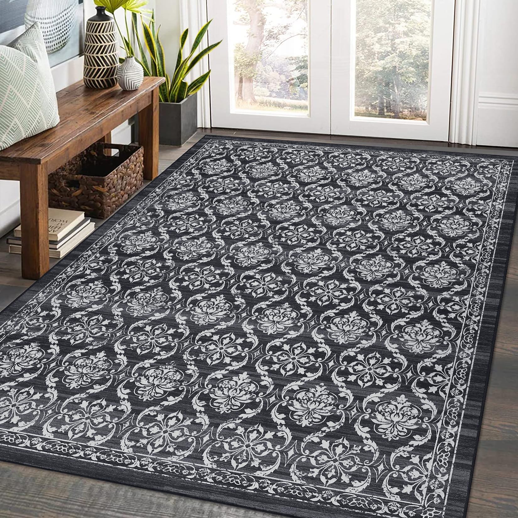 Tappeti Garvee Boho Lavabili per Soggiorno Sala da Pranzo Camera da Letto Cucina Grigio Scuro 160x230