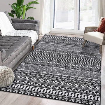Garvee Tappeto Boho Läufer 160x230cm Basso Pelo Antiscivolo Lavabile Nero Profondo Soggiorno Camera