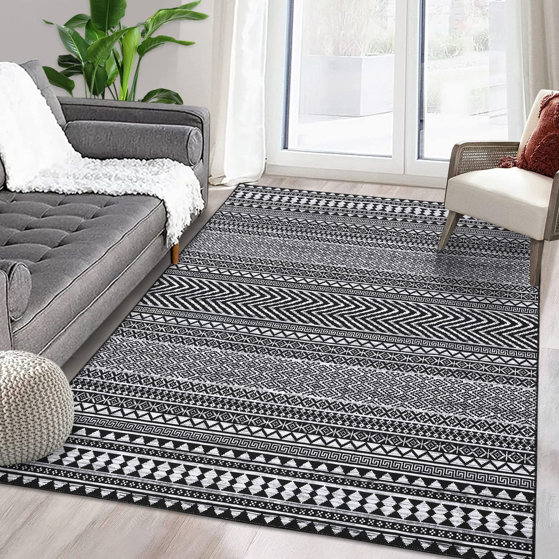 Garvee Teppich Boho Marocchino Basso Pelo, Impermeabile, Lavabile, Antiscivolo, Poliestere, Design Geometrico, 160x230 cm, Soggiorno