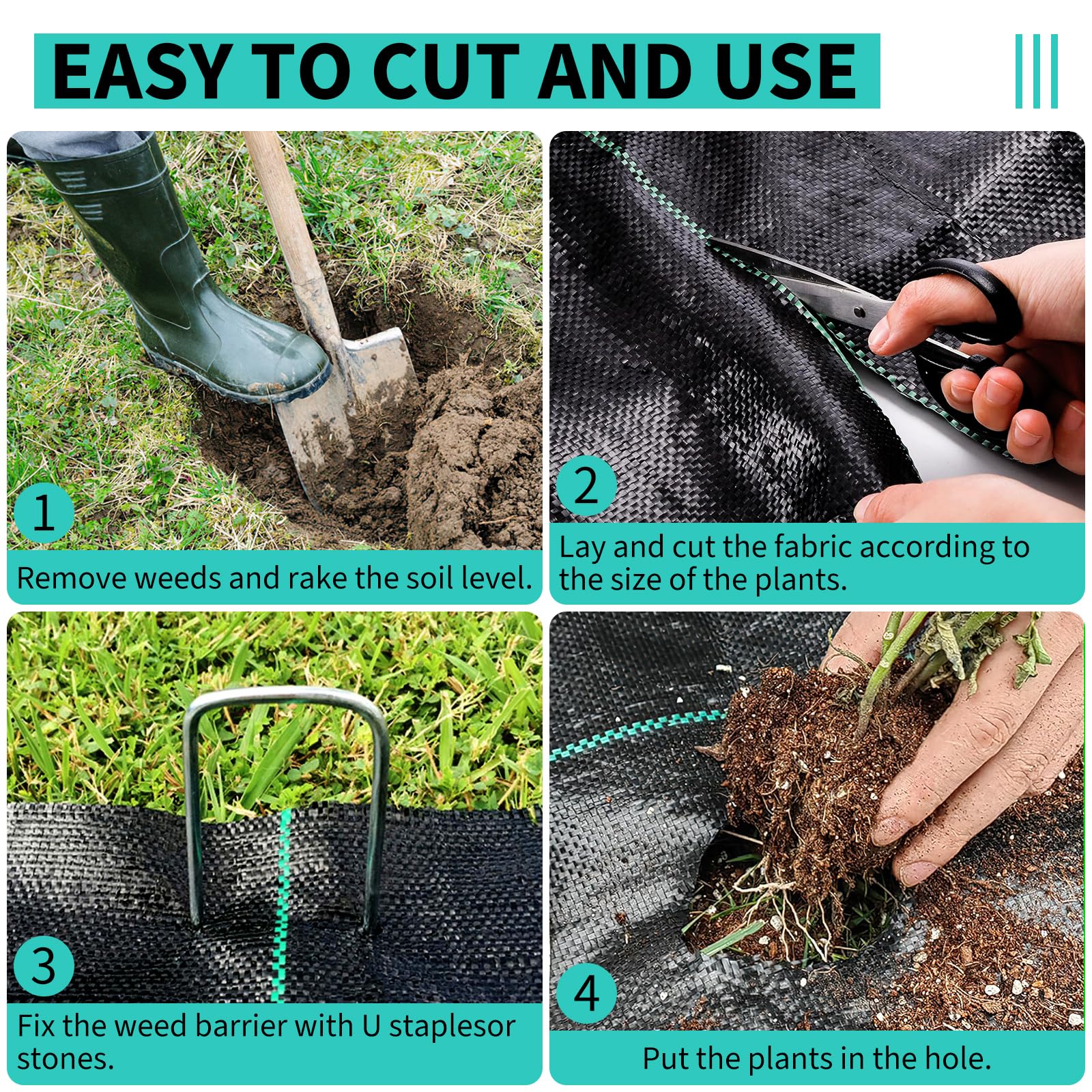 Tessuto anti-erbacce Garvee da 3,2 OZ, 3x600 piedi, in polipropilene antistrappo, verde, per giardino e paesaggistica, elevata permeabilità all'aria e all'acqua