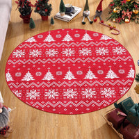 Garvee Tappeto Natalizio Rotondo Rosso con Fiocchi di Neve e Alberi di Natale - Antiscivolo, Lavabile in Lavatrice, Morbido Poliestere, Bordo Rinforzato - Per Soggiorno e Ingresso 120x120cm