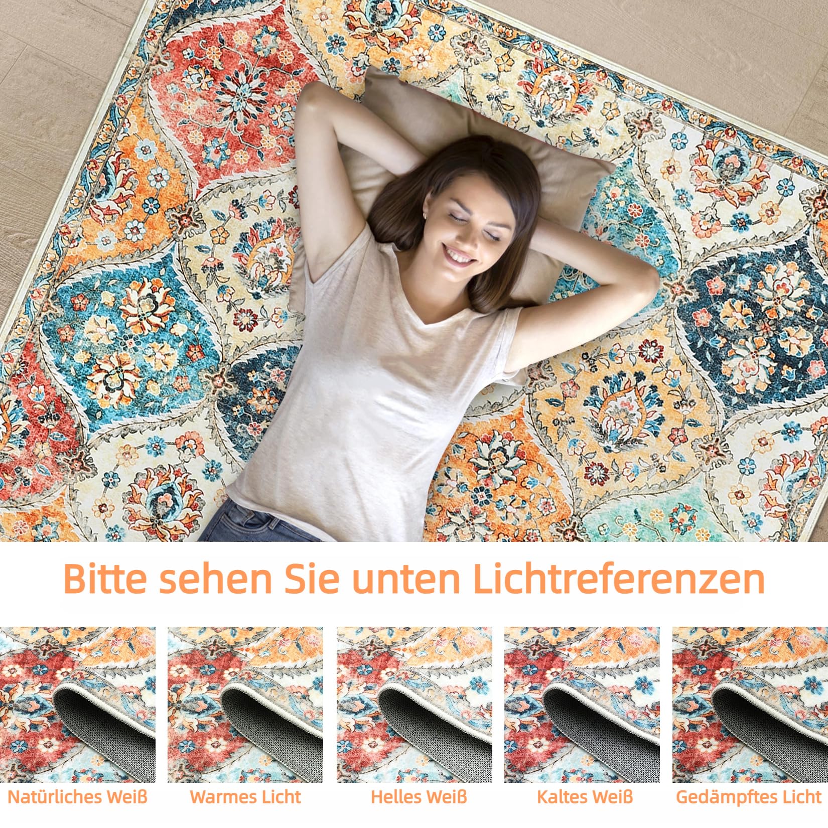 Tappeto da corridoio Garvee 160 x 230 cm, lavabile, motivo floreale vintage, per camera da letto e cucina, antiscivolo