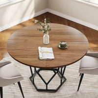 Tavolo da pranzo rotondo Garvee per 4-6 persone, 47 pollici, stile country moderno, base in metallo robusto, piano in legno, versatile per cucina e sala da pranzo