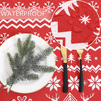 Tovaglia natalizia Garvee, quadrata, 52x52 pollici, impermeabile, antimacchia, in poliestere, motivo fiocchi di neve e renne, per feste di Natale a casa