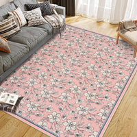 Tappeto per soggiorno Garvee lavabile con motivo floreale vintage, pelo corto, antiscivolo, morbido, grande, 160x230 cm, rosa