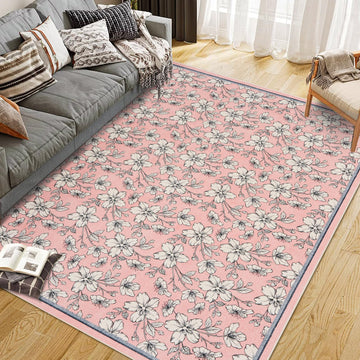 Tappeto per soggiorno Garvee lavabile con motivo floreale vintage, pelo corto, antiscivolo, morbido, grande, 160x230 cm, rosa