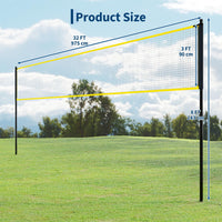Garvee 32 piedi rete da pallavolo per esterni rete in PE resistente alle intemperie altezza regolabile autoportante portatile per giardino e spiaggia