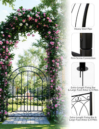 Arco da giardino in acciaio Garvee da 8 piedi, resistente alle intemperie, robusto, elegante, nero, con cancello, ideale per matrimoni e giardino