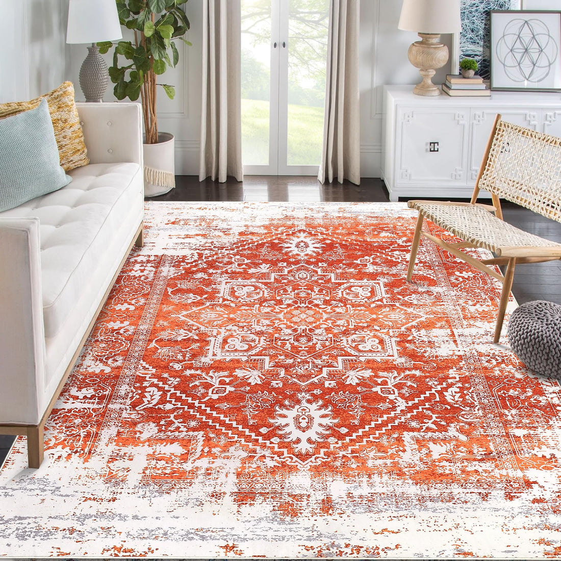 Garvee Tappeto Grande Lavabile 200x290 cm Antiscivolo Morbido Basso Pelo Poliestere 100% Vintage Persiano Per Soggiorno Camera Corridoio