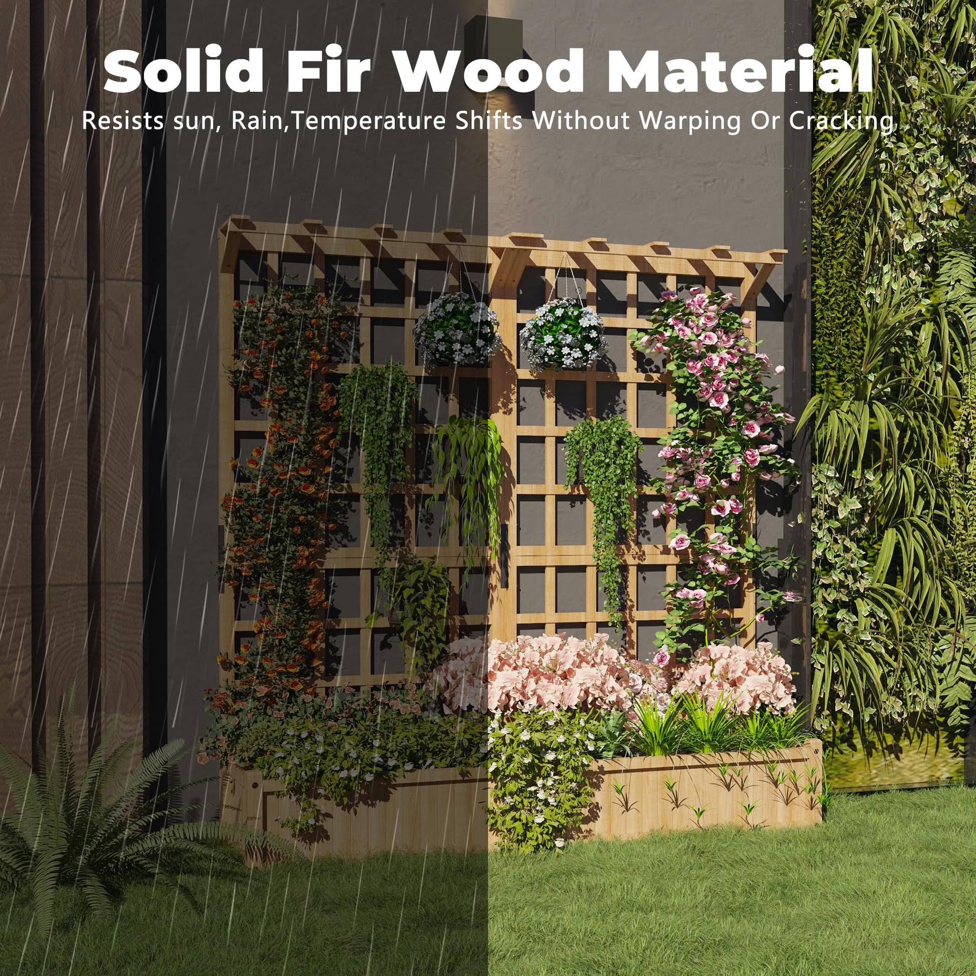 Fioriera in legno a due livelli Garvee con traliccio, tetto e fori di drenaggio per giardino e balcone, 63" H, legno di abete rosso