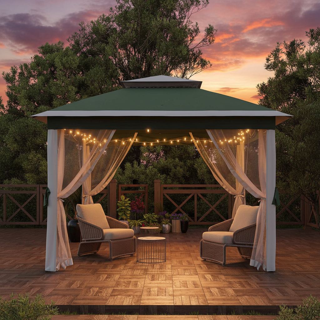 Gazebo Garvee Pop Up 11x11 ft con Zanzariera, Telo Oxford 600D, Regolabile 3 Altezze, Metallo, Giardino e Barbecue, Resistente all'Acqua e UV