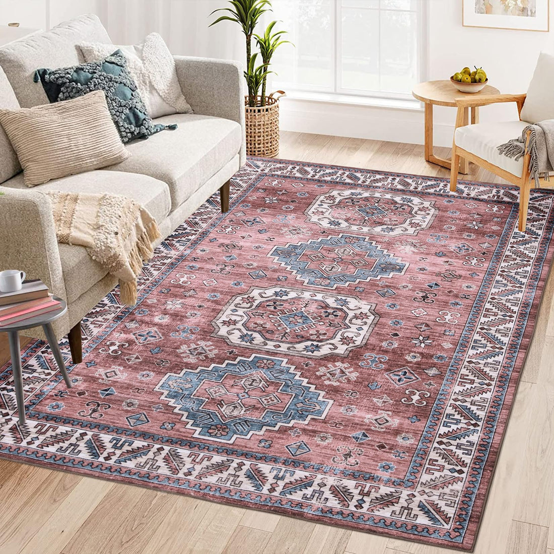 Tappeto vintage per soggiorno Garvee, morbido, lavabile, stile fattoria orientale, rosa, 160 x 230 cm