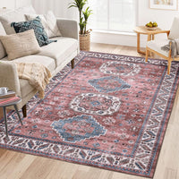 Tappeto vintage per soggiorno Garvee, morbido, lavabile, stile fattoria orientale, rosa, 160 x 230 cm