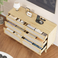 Cassettiera in rattan Garvee con 6 cassetti, porte USB, legno naturale, stile boho, camera da letto e soggiorno, 52,1"L x 31,2"A, colore naturale
