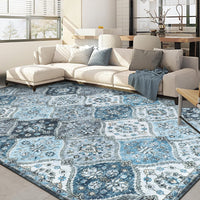 Tappeto lavabile per soggiorno Garvee 200x290 cm, grande tappeto vintage, antiscivolo, grigio blu