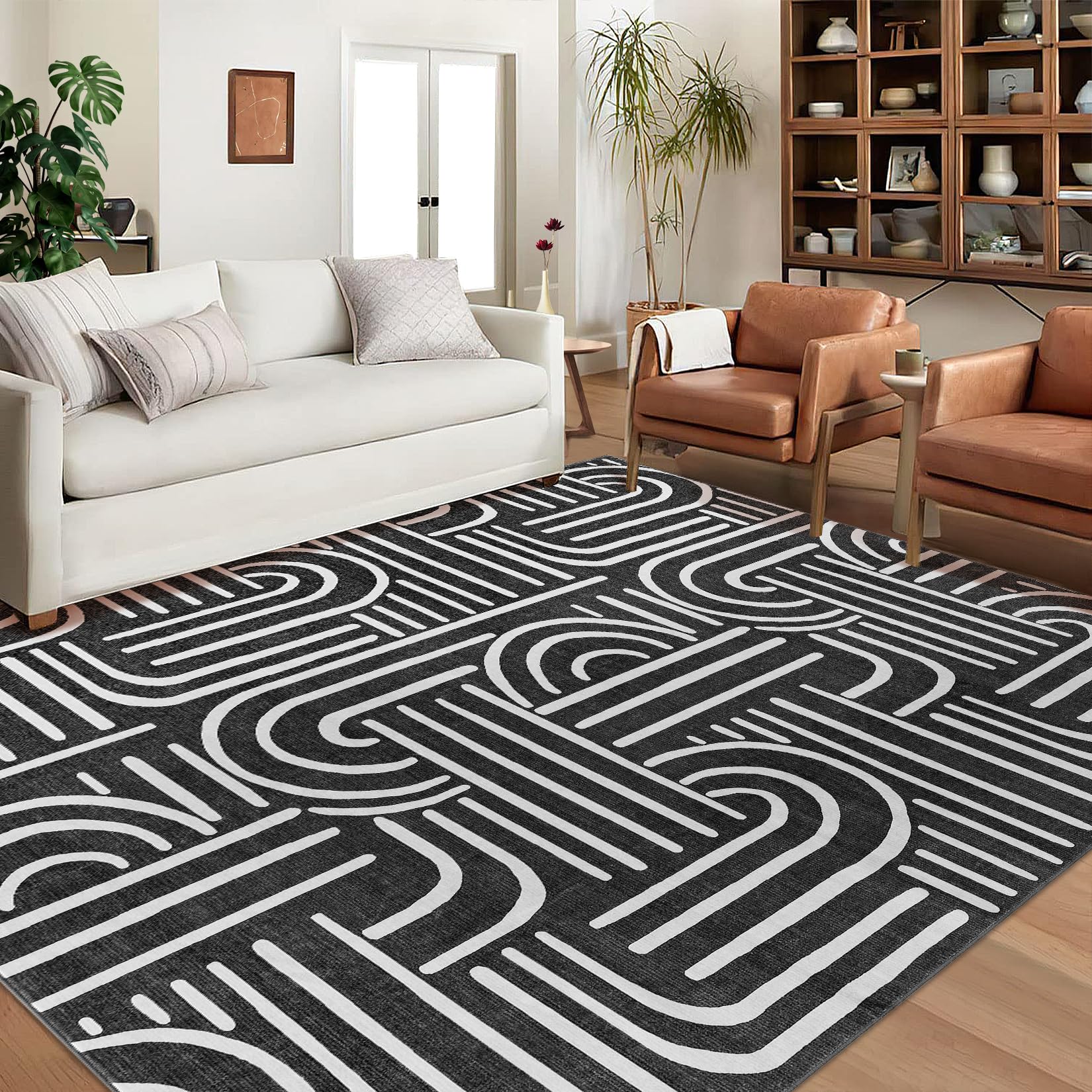 Garvee Teppich 80x150 cm Geometrico Grigio, Lavabile & Antiscivolo, Morbido Imitazione Cashmere, Moderno Design per Soggiorno e Camera