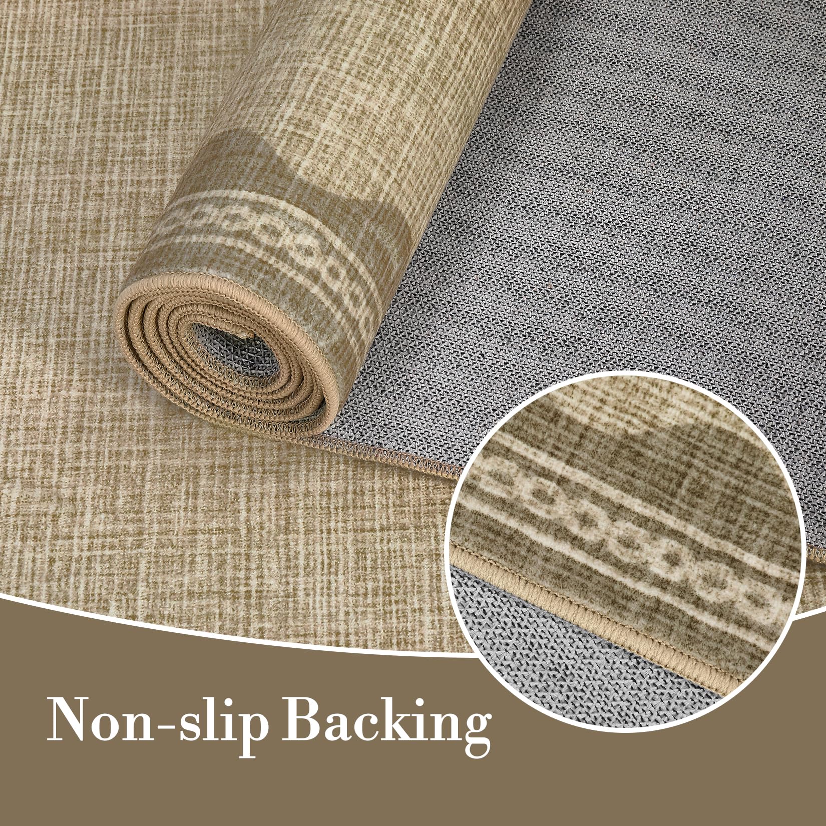 Tappeto lavabile Garvee grande 160x230 cm per soggiorno e camera da letto, antiscivolo, motivo a onde moderno, colore lino