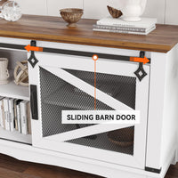 Mobile porta TV Garvee da 65" in stile rustico, bianco, con ante scorrevoli, ripiani regolabili per soggiorno, in MDF laminato